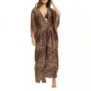 NWT Good American Goddess Cover-Up‎ Robe Leopard004 Size 0-4 (fits 00-16)